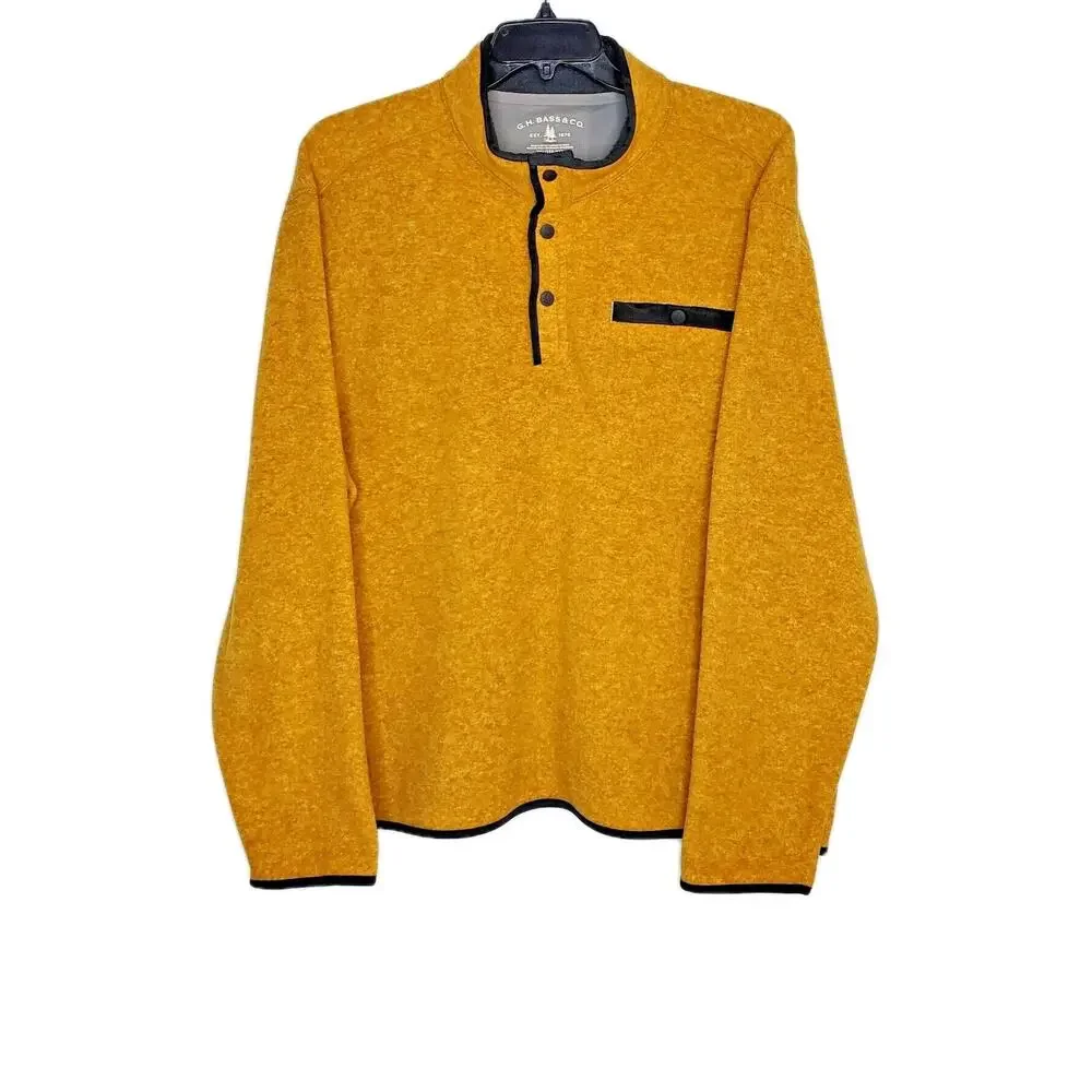 GH Bass & CO Mens Yellow Fleece 1/4 Snap Heat Tech Pullover Top SZ XXL 2XL